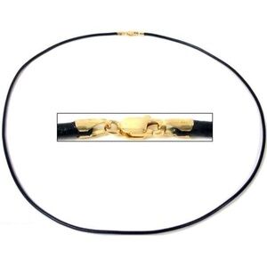 Black Leather Cord Necklace Jewelry 14K Gold Clasp 16"